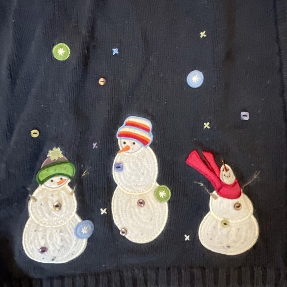 CJ Banks Snowman Christmas Zip Vest Sweater, Navy  -2X - Picture 2 of 10